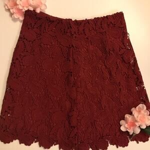 Express Maroon Paisley Guipure Lace Midi Skirt | Women’s 2